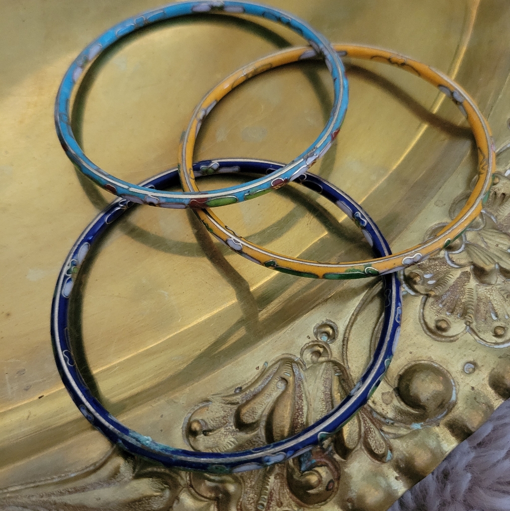 Three Vintage Chinese Cloisonne Bangle Bracelets